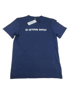 G-Star Raw Blue Graphic Script Short Sleeve T-Shirt Men's Size Large Tee NEW